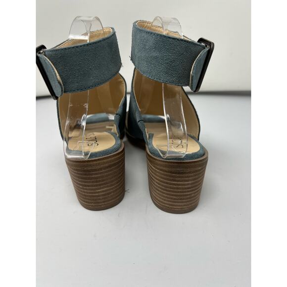 Sole Society Tally Sandals Blue Suede Cutout Peep Toe Ankle Buckle Closure 8M - Picture 6 of 10